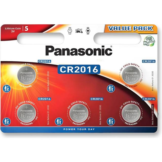 Pack Of 5 Panasonic Lithium CR2016 batteries 3V Coin Cell