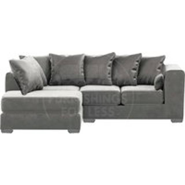 Ella Boxed Arm Plush Velvet 3 to 4 Seater L Shaped Corner Sofa Grey Left Hand Facing - One Size