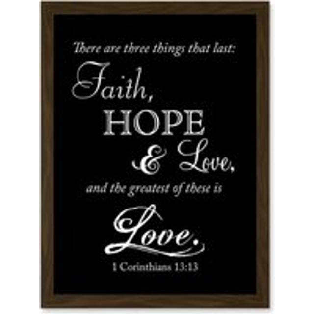 Corinthians 13 Three Things Last Faith Hope Love Christian Quote Bible Artwork Framed Wall Art Print A4 - Brown - One Size