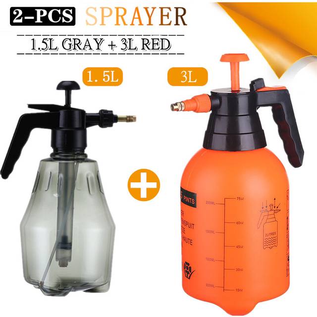 (1.5L Gray-3L Red) 2-Piece Hand Pressure Water Sprayer Trigger Air Pump Garden Disinfection Sprayers Spray Bottle Car Cleaning Sprayer Watering