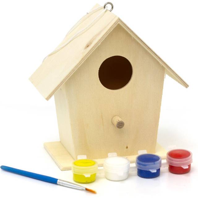 Kids paint your own birdhouse kit | diy wooden bird box craft set for children
