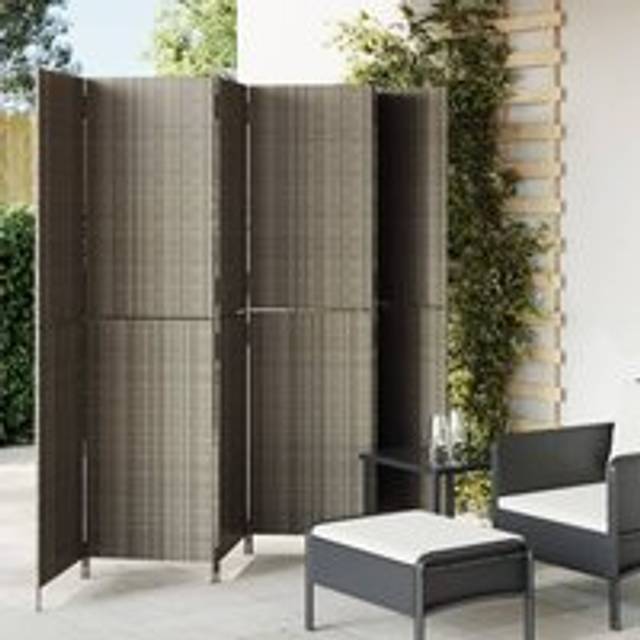 Room Divider 6 Panels Grey Poly Rattan - One Size
