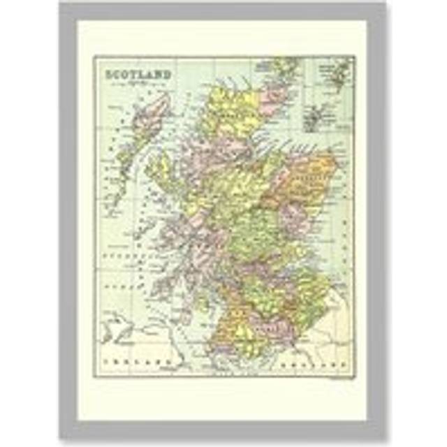 Map Bartholemew Scotland Counties UK Artwork Framed Wall Art Print A4 - Grey - One Size