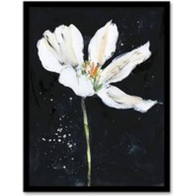 Abstract White Lily Flower Black Floral Painting Framed Wall Art - A4