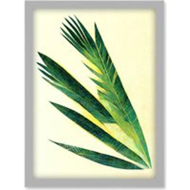 Fan Palm Tree Leaf Modern Abstract Illustration Artwork Framed Wall Art Print A4 - Grey - One Size