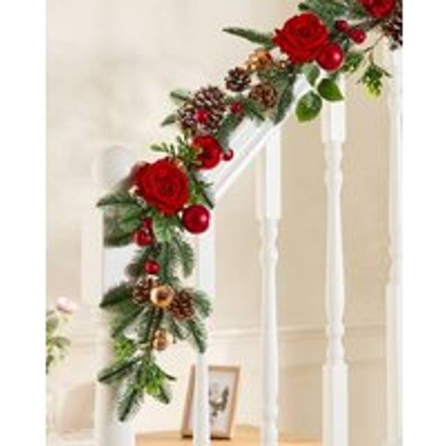 Luxury Brockham Rose Xmas Decoration Staircase Christmas Garland 1.8m - Multi - Large
