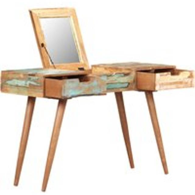 Dressing Table with Mirror 112x45x76 cm Solid Reclaimed Wood - Brown - One Size