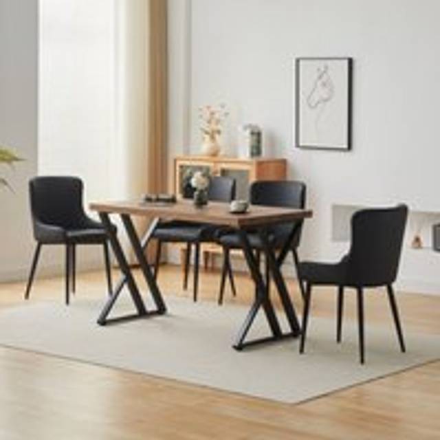 5 Piece Industrial Style Dining Set With Oak Effect Table Top - Light Brown - 5 Pack