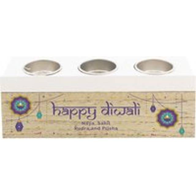 Personalised Memento Personalised Diwali Triple Tealight Box - Brown - 20 x 7 x 6cm