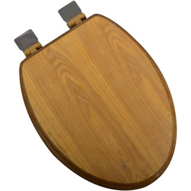 Decorative Wood Elongated Toilet Seat with Brushed Nickel Hinges, Light Oak