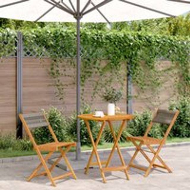 3 Piece Bistro Set Grey Polypropylene and Solid Wood - One Size