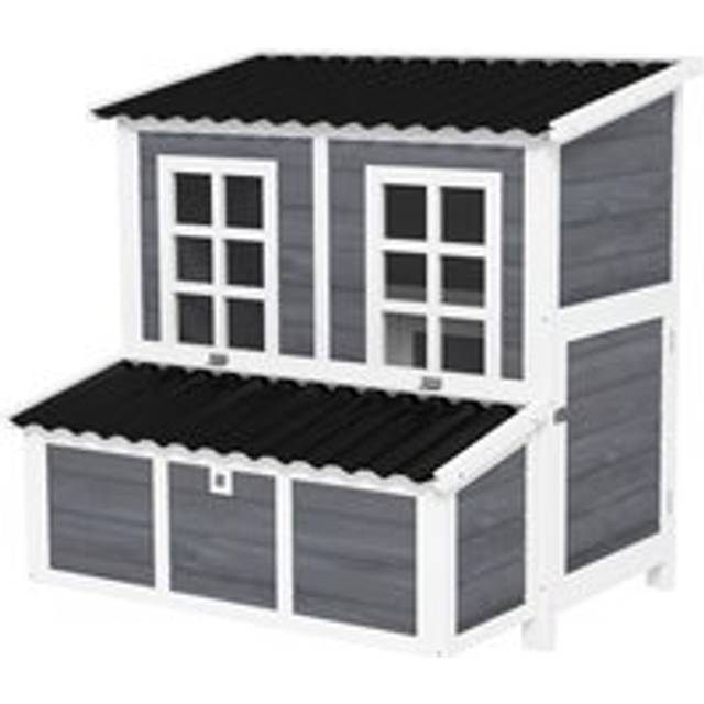 PawHut Wooden Chicken Coop with Nesting Box, Hen House Poultry Cage with Slide-Out Tray, Waterproof Roof, Perches, for 4-6 Chickens, 100 x 86 x 100cm