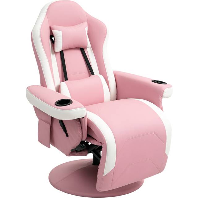 HOMCOM Pink Swivel Manual Reclining Gaming Chair with Footrest - 48 x 65 x 84cm