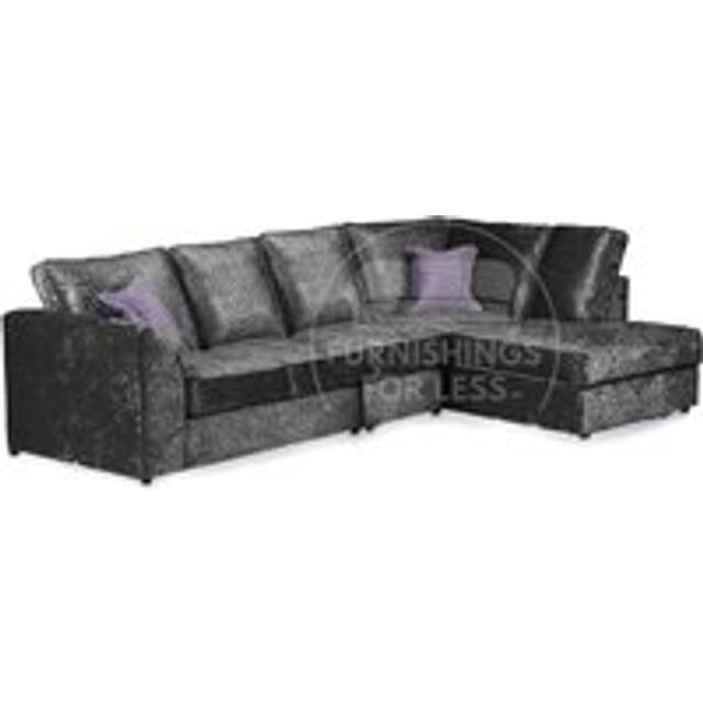Crystal Crushed Velvet Large 5 Seater L Shaped Corner Sofa Right Hand Facing Full Back - Black - One Size