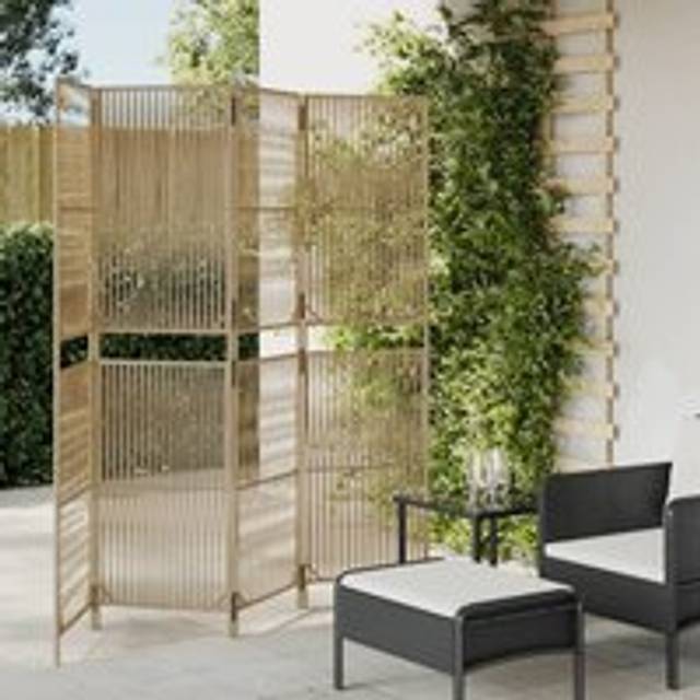 Room Divider 4 Panels Beige Poly Rattan - One Size