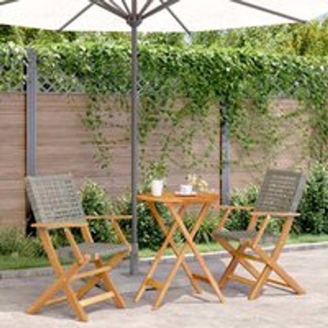 3 Piece Bistro Set Grey Poly Rattan and Solid Wood - One Size