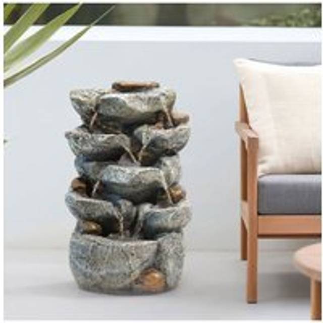 Outdoor Waterfall Feature Solar Powered Water Fountain - Natural - One Size