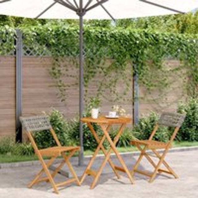 3 Piece Bistro Set Grey Poly Rattan and Solid Wood - One Size