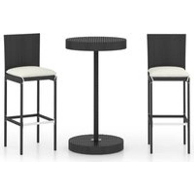 3 Piece Garden Bar Set with Cushions Poly Rattan Black - One Size