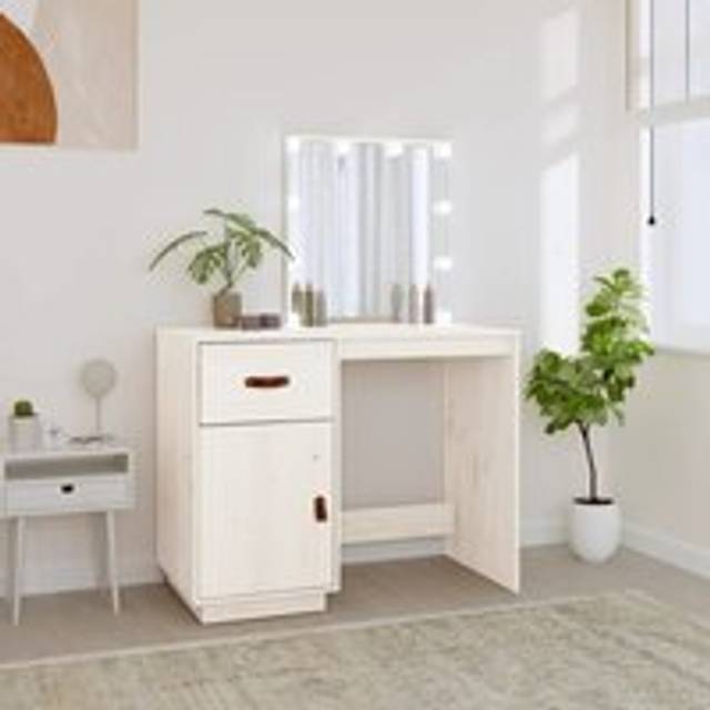 Dressing Table with LED White 95x50x133.5 cm Solid Wood Pine - One Size