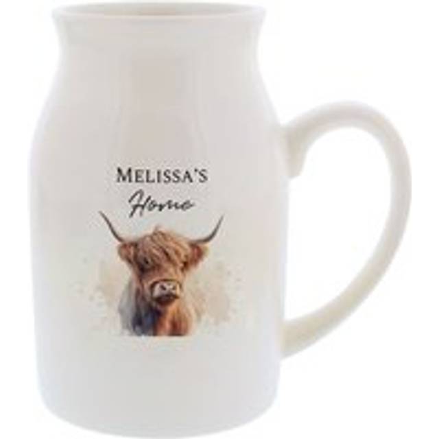 Personalised Highland Cow Flower Jug Vase - White