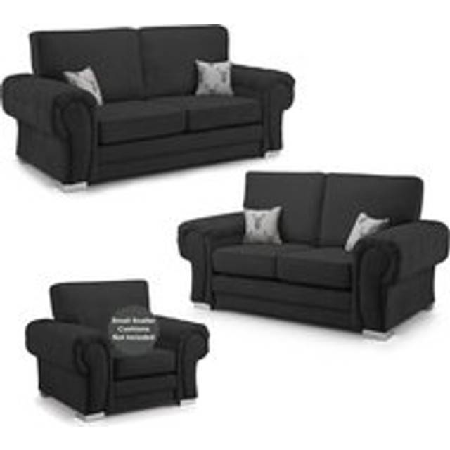Milan Fabric 3 Piece Sofa Suite Black Full Back Chesterfield Style - One Size