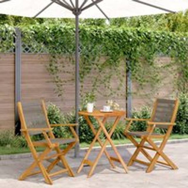 3 Piece Bistro Set Grey Polypropylene and Solid Wood - One Size