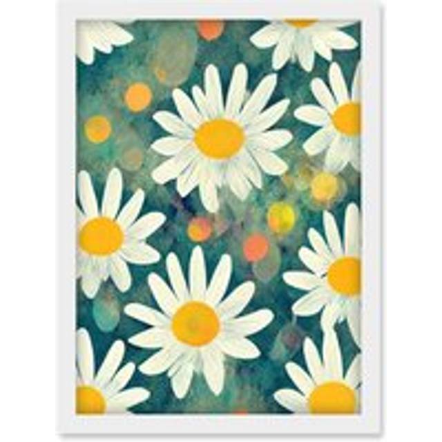 Lazy Daisy Afternoon Blossoms Flowers Oxeye Daisies In Meadow Sunlight Artwork Framed Wall Art Print A4 - White - One Size