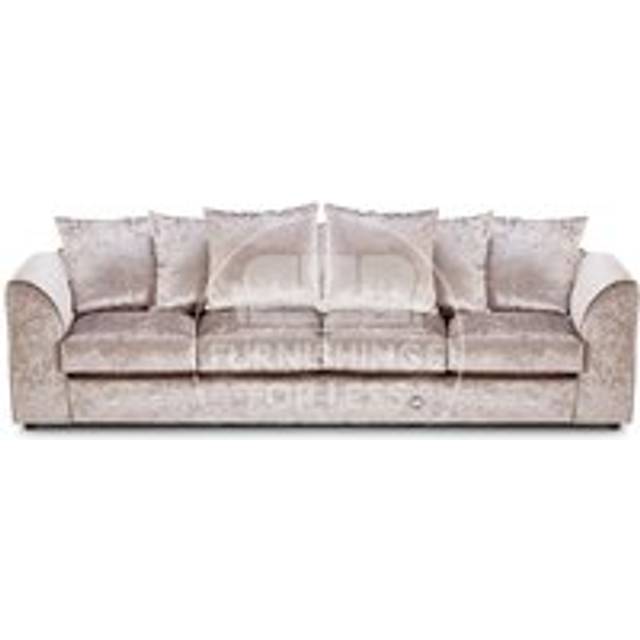 Crystal Crushed Velvet Long 4 Seater Sofa Scatter Back Curved Arm - Beige - One Size