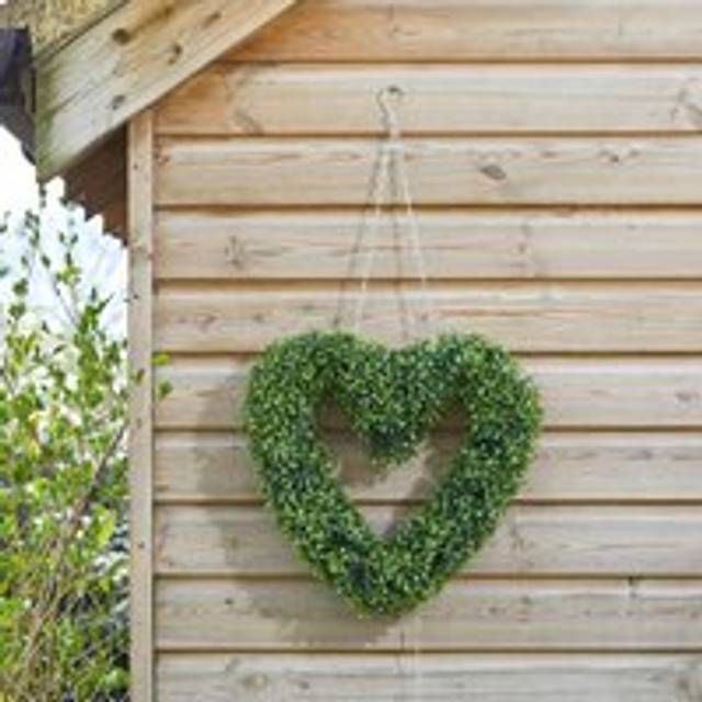 Green Boxwood Heart - 40cm Hanging Outdoor Garden Artificial Topiary - One Size