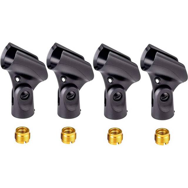 4 Pieces Universal Microphone Clip Holder with 5/8 Inch Male to 3/8 Female Nut Adapters