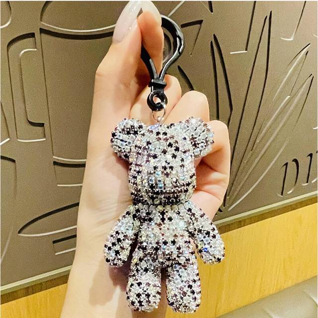 (Purple) Crystal Glamorous Bear Keychain Trendy Car Bling And Purse Accessory