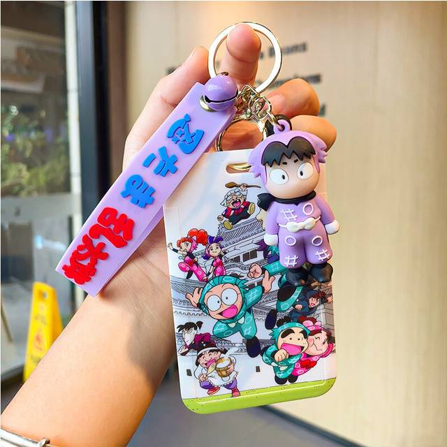 (Purple Bangs) Unique Cartoon Keychain With Card Holder Perfect For Anniversaries And Holidays