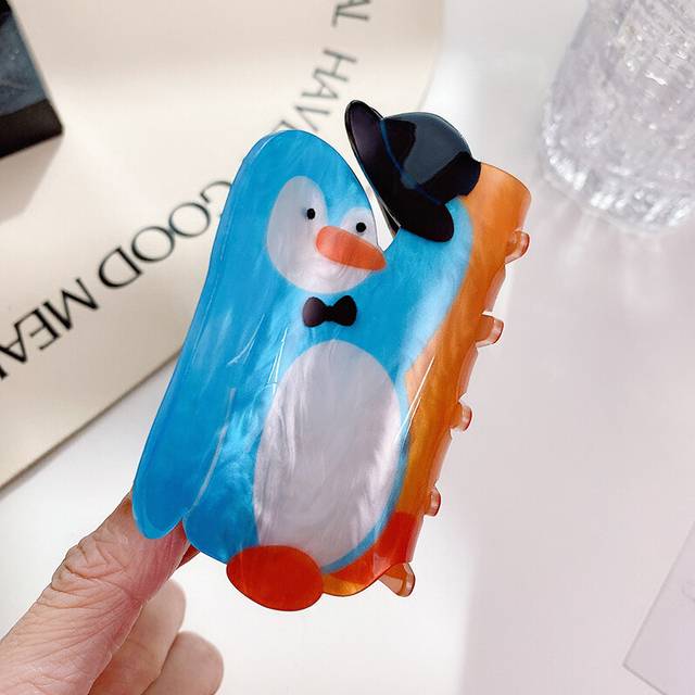 (Penguin 9cm) And Fashionable Versatile 8cm To 93cm Acrylic Hair Claw Clips With Adorable Animal Prints