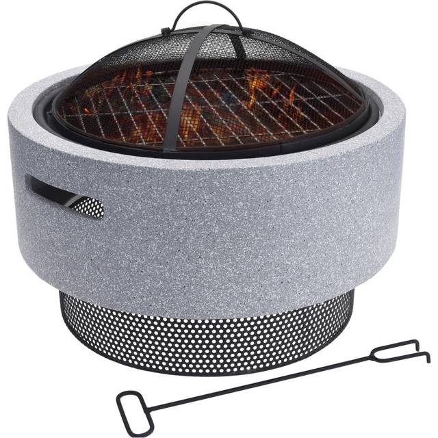 Light Grey Faux Concrete Round Fire Pit MgO BBQ Grill Bowl Camping Heater Burner