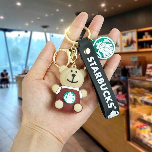 (Brown Bear) Stylish Keychain Bear With Rubber Milk Tea Cup Cute Cartoon Accessory For Keys