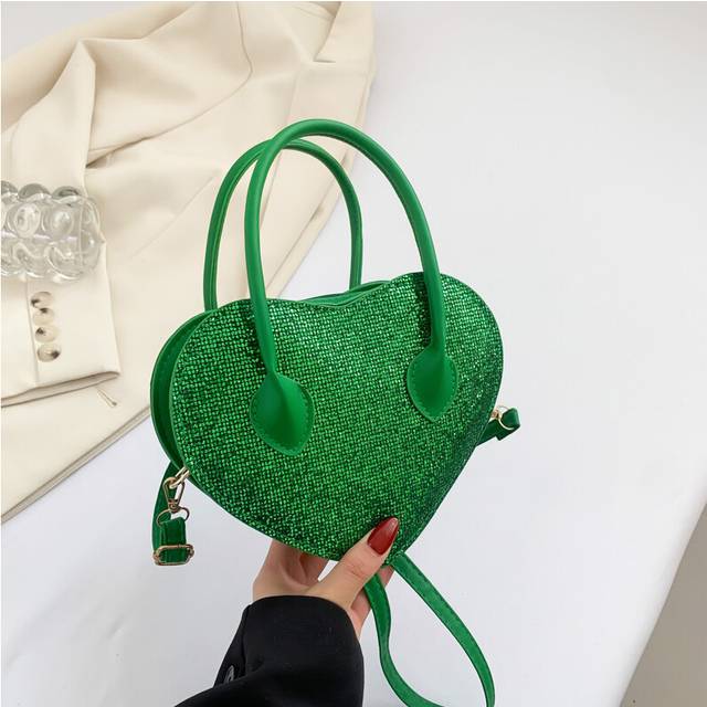 (Green) Adorable Heart Shaped Mini Purse For Women Stylish Casual Handbag Ideal For Daily Wear Available In Multiple Colors