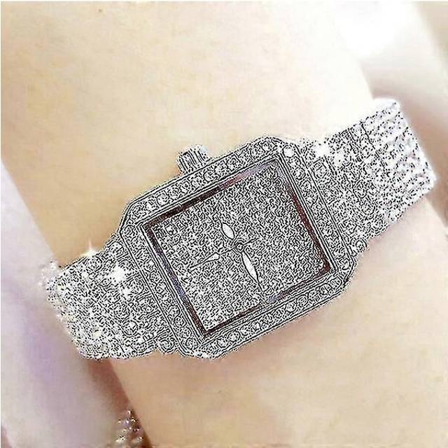 full diamond quartz women silver watches luxury brand crystal square female wristwatch rhinestone la - Silver