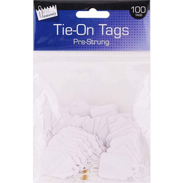 Just stationery 25 x 39 mm Pre Strung Tag (Pack of 100), White, 4258.0