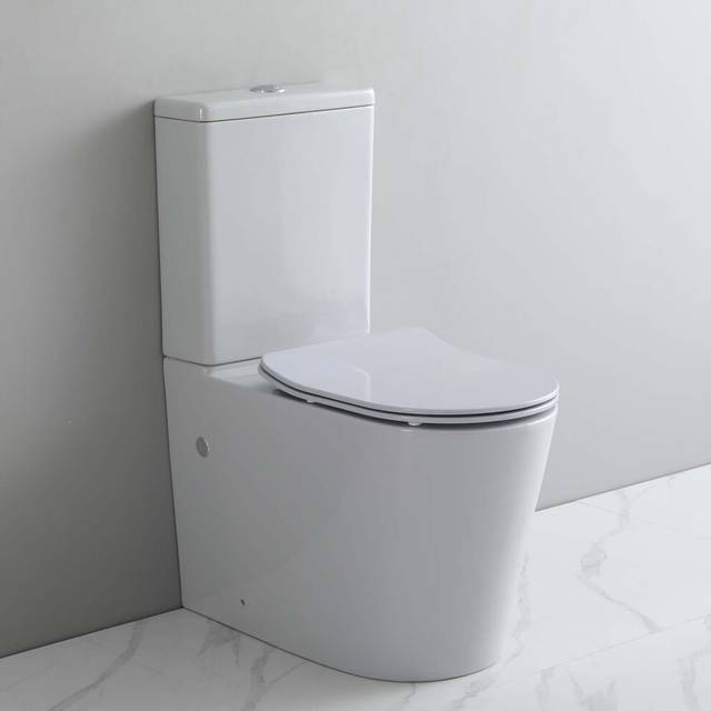 Grey Rimless Close Coupled Toilet WC Comfort Height Pan Cistern Soft Close Seat