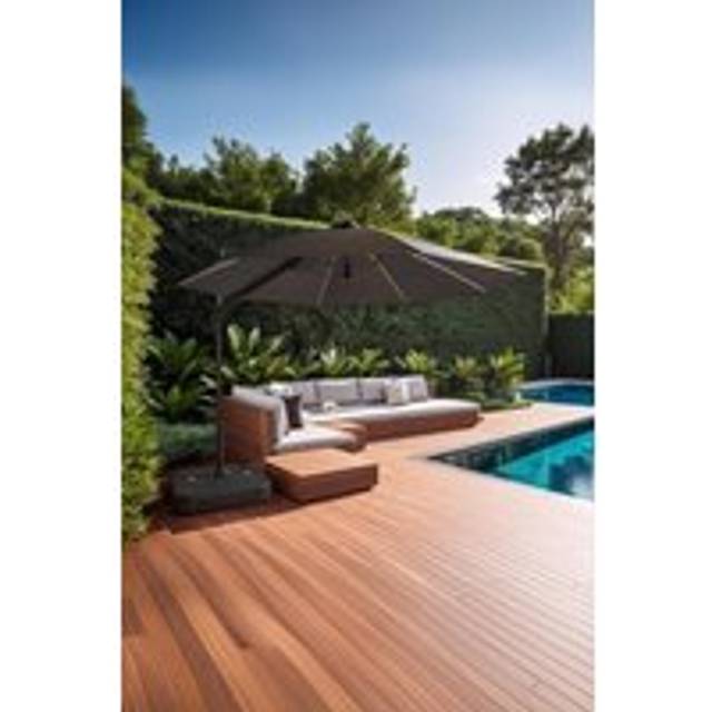 3x3m Garden Parasol Standing Grey Cantilever Square Base Weather Resistant - Dark Grey - One Size