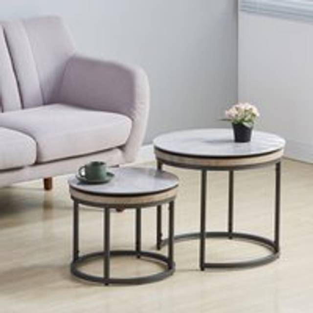 Artemis Home Stonova Round Stone Nesting Side Tables - Set Of 2 - Grey, Grey