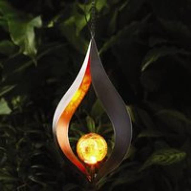 Kyoto Hanging LED Globe Light - Solar Powered Metallic Outdoor Garden Sculpture Decoration - H30 x W17.5 x D7.2cm - Black - One Size
