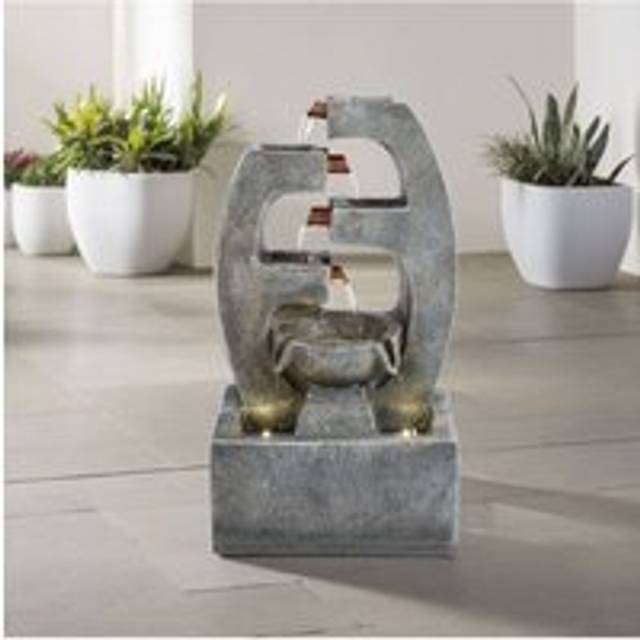 Solar Powered Resin Solar Water Fountain with Lights