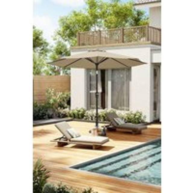 3m Large Solar Powered LED Patio Umbrella for Outdoor Garden (NO BASE) - Beige - One Size