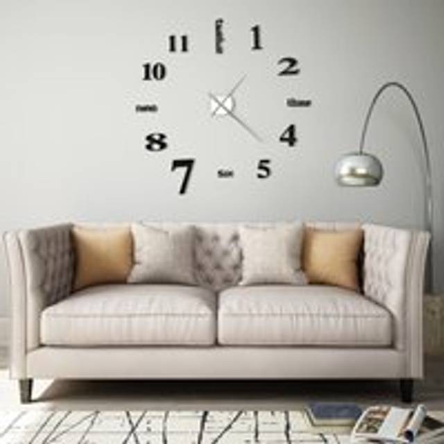 3D Wall Clock Modern Design 100 cm XXL Black - One Size
