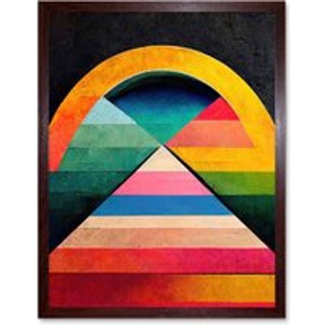 Wall Art Print Abstract Geometric Retro Rainbow Architecture Triangle Painting Art Framed - Brown - W12 inch x H16 inch