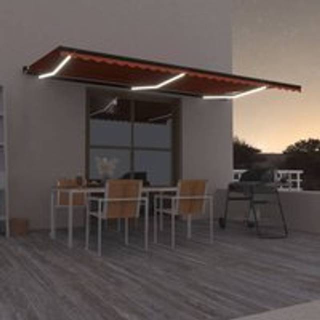 Manual Retractable Awning with LED 600x350 cm Orange and Brown - Multi - One Size