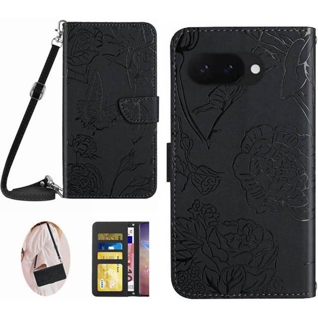 (Black) Case for Google Pixel 9a Butterflies and Flowers