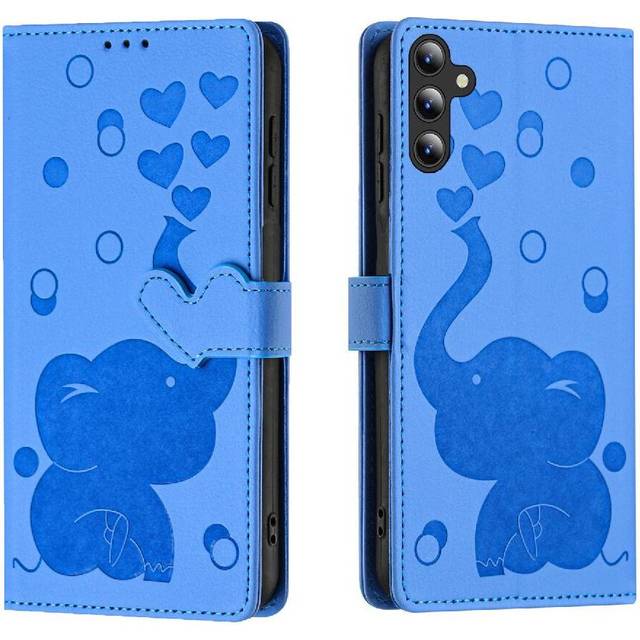 (Blue) Flip Case Compatible with Samsung Galaxy S24 Fe Kickstand Premium Leather Three Card Slots